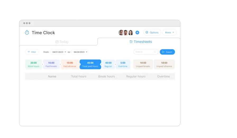 a screenshot of connectteam tool's time clock interface