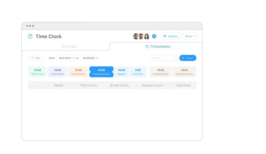 a screenshot of connectteam tool's time clock interface