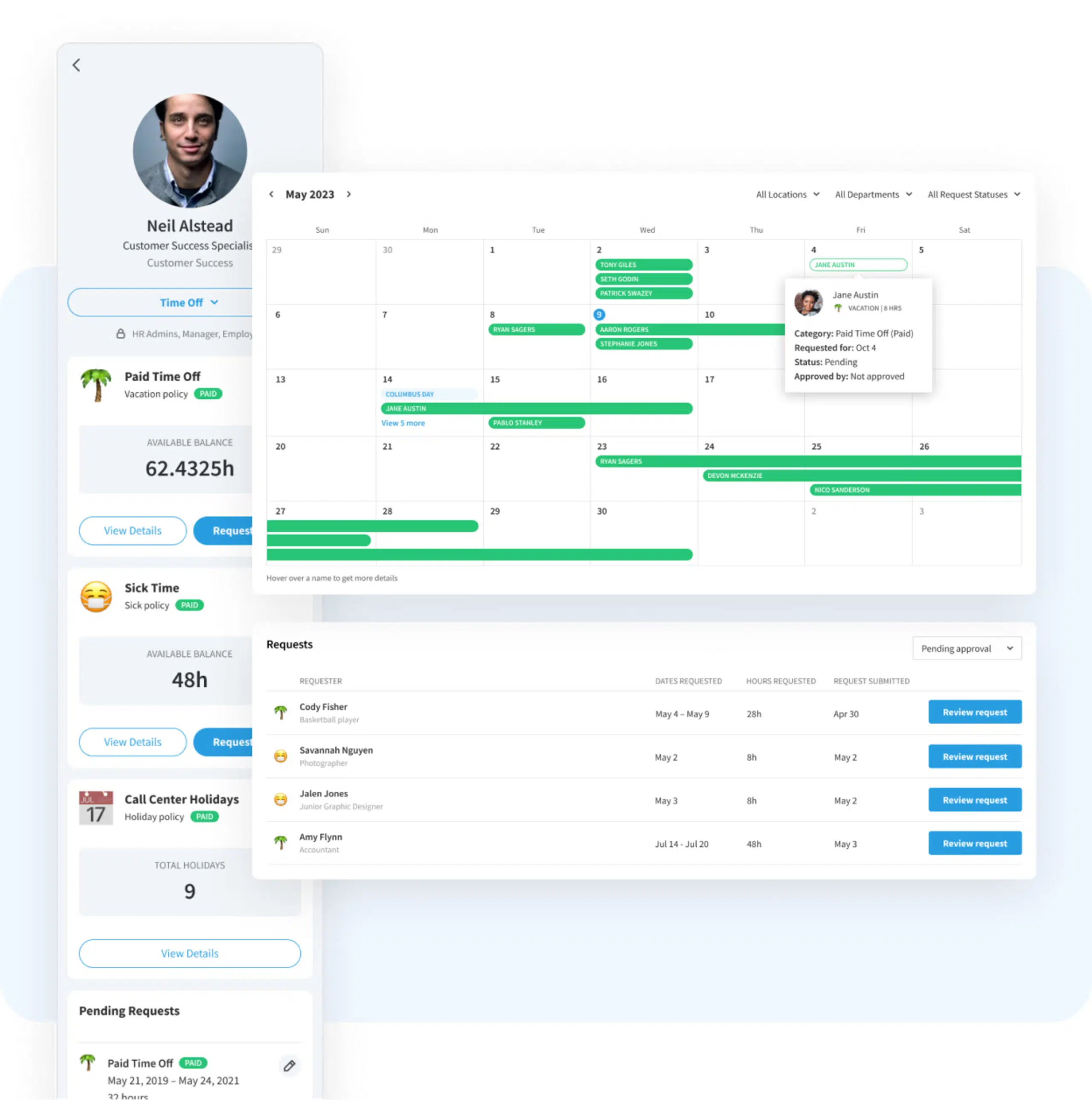 a collage of eddy employee management tool's functionalities