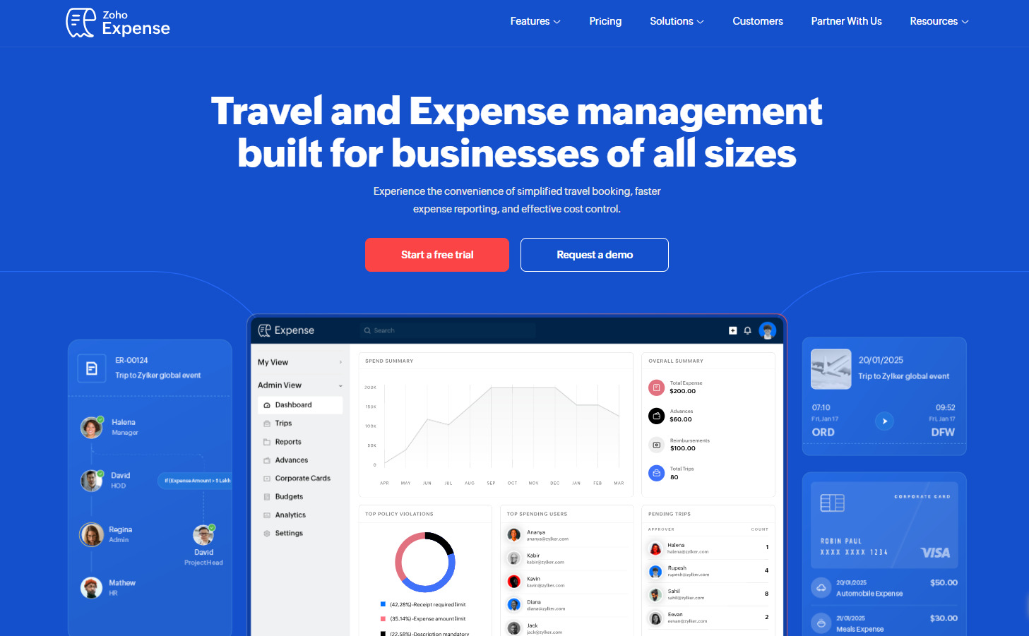 a homepage screenshot of zoho financial tracking software