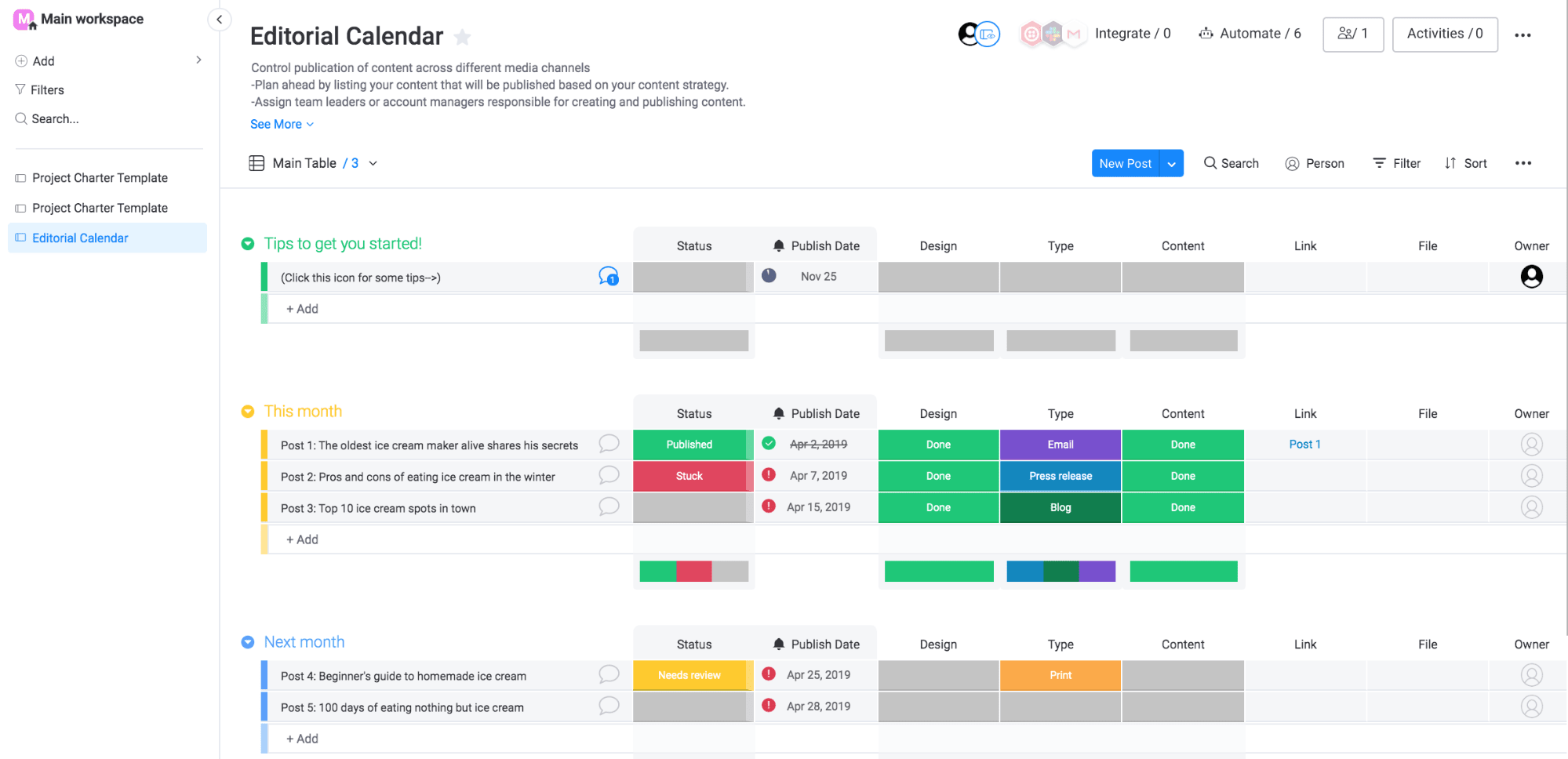 screenshot of monday dot com tool