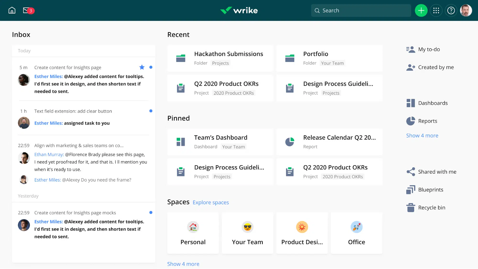 wrike homescreen
