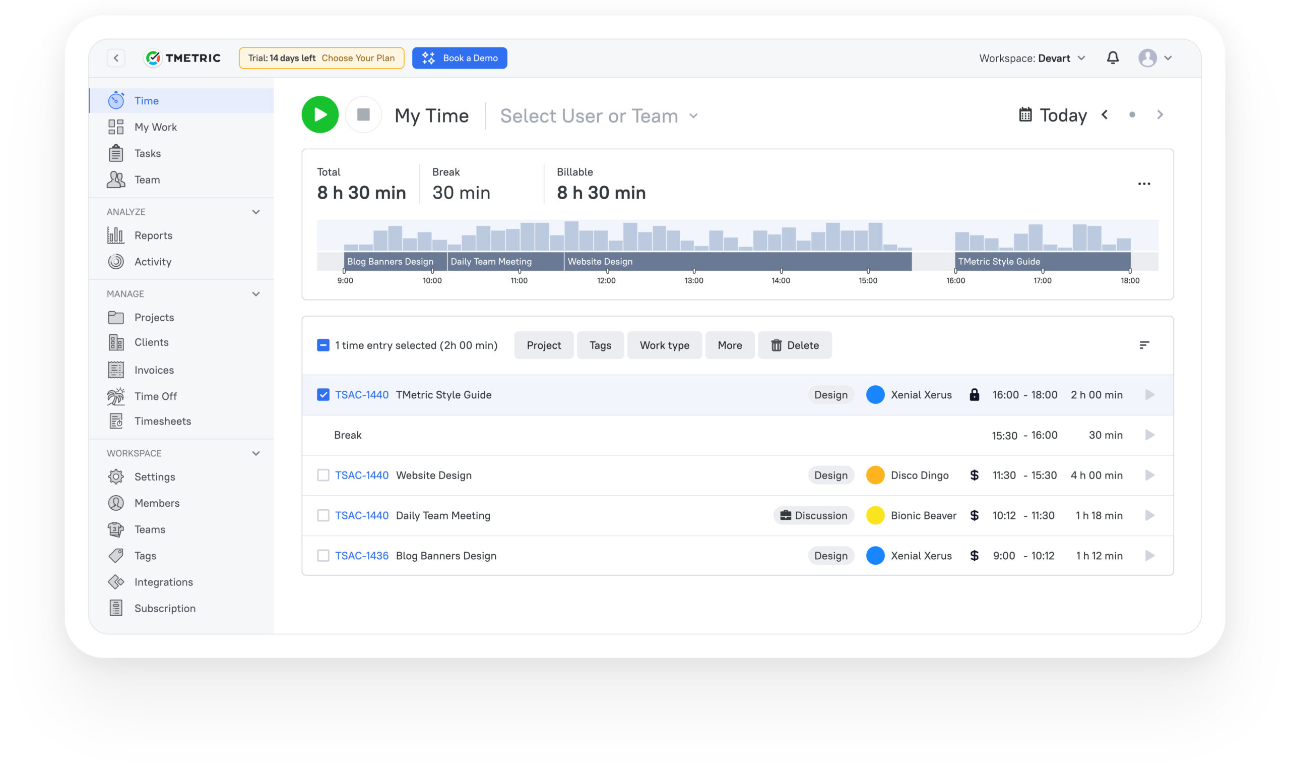 best time doctor alternative timecamp tmetric home screen