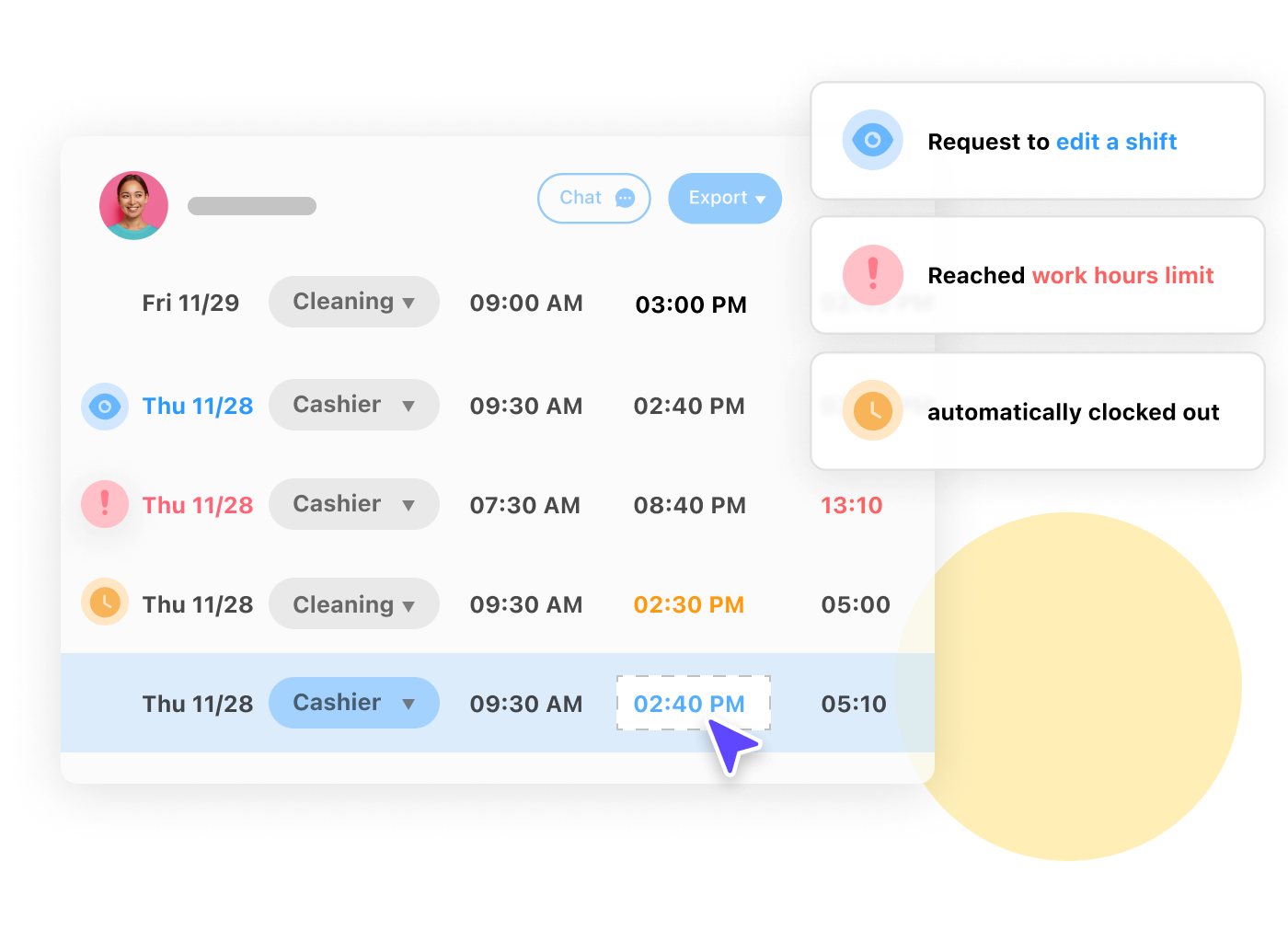 a collage of timesheet features of connectteeam