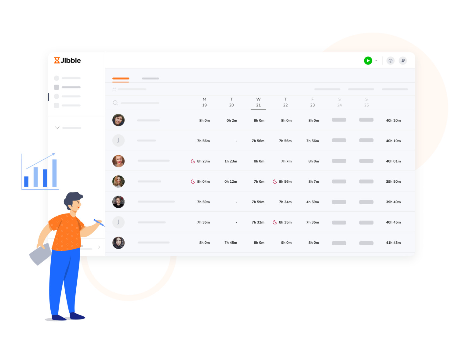 a collage of timesheet features of jibble