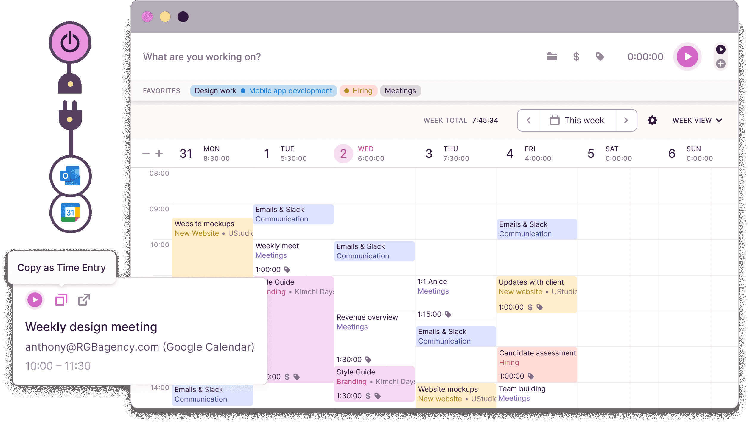 a collage of timesheet features of toggl tool