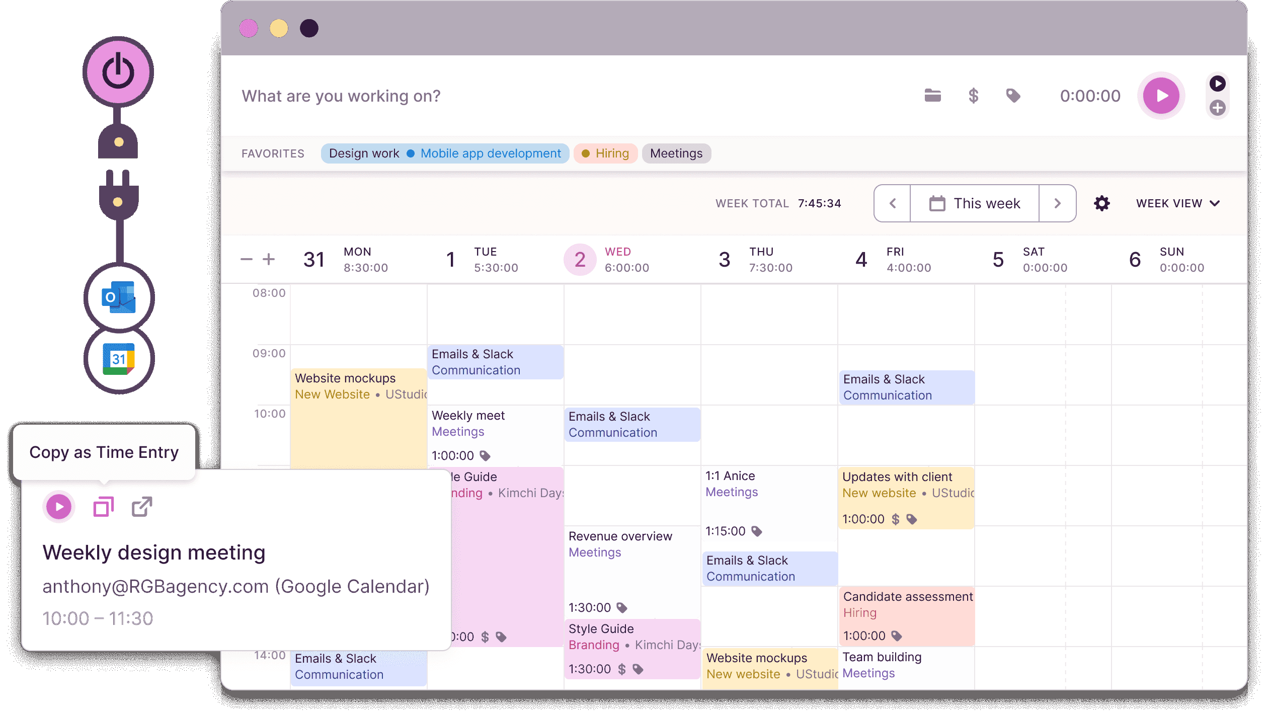 a collage of timesheet features of toggl tool