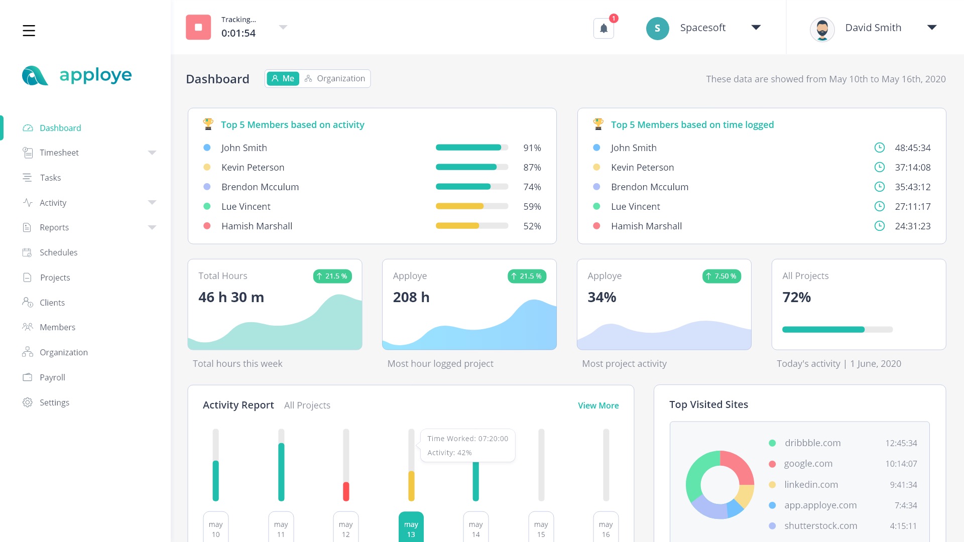 screenshot of clockify homepage view