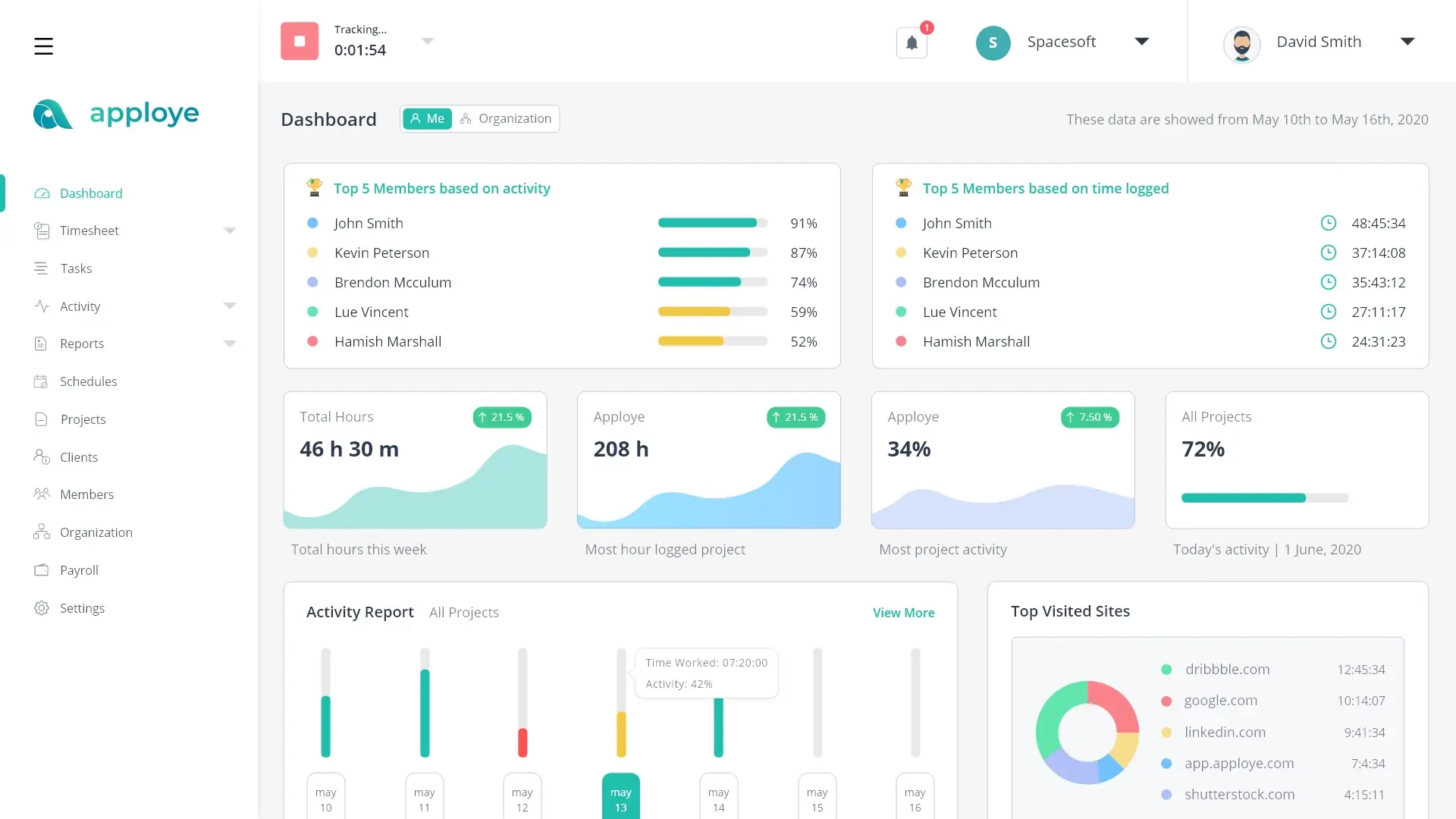 screenshot of clockify homepage view