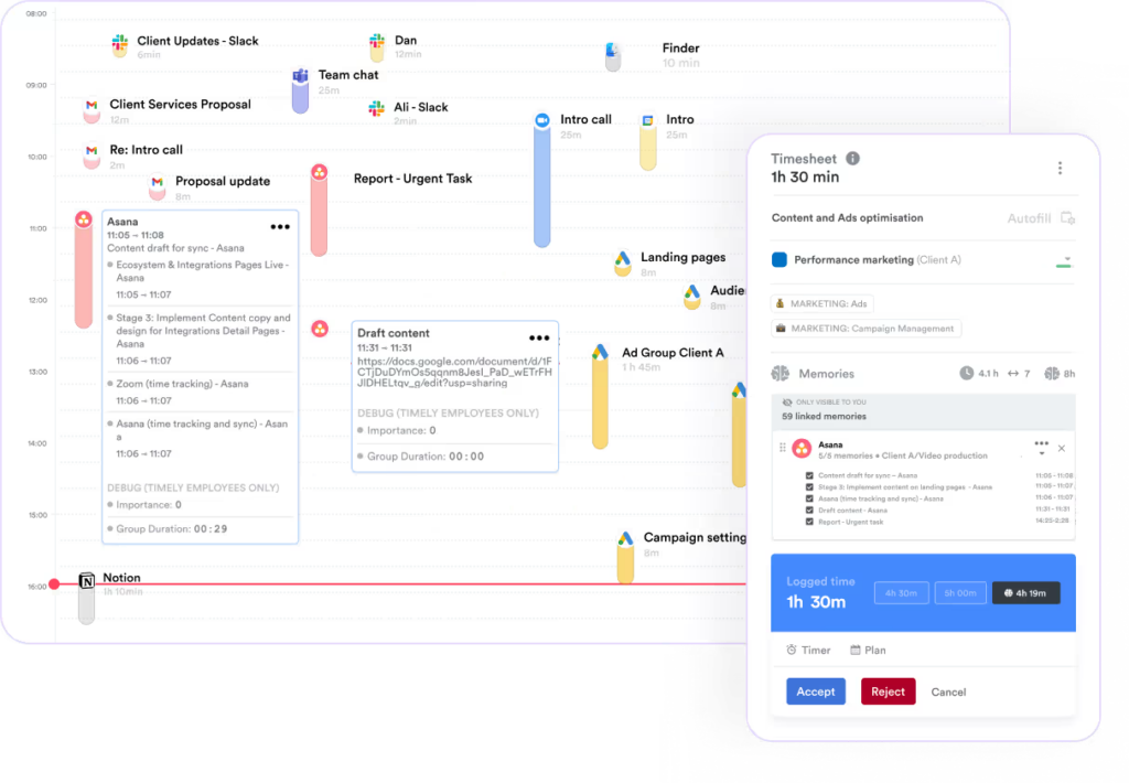 collage of timely tool views for a blog post about best timeular alternatives