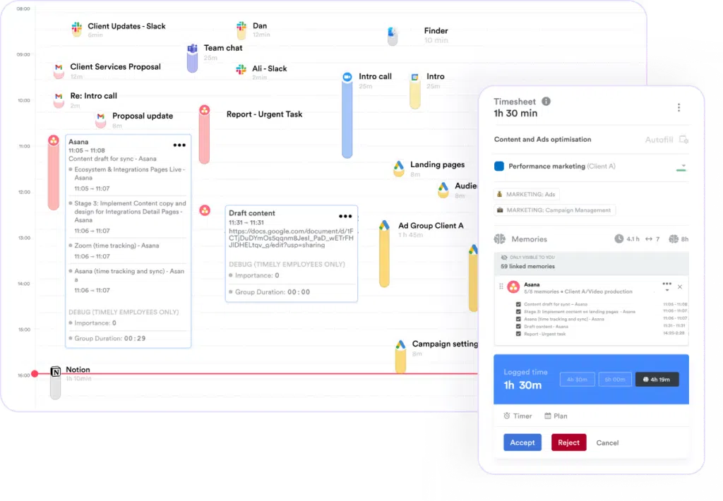 collage of timely tool views for a blog post about best timeular alternatives