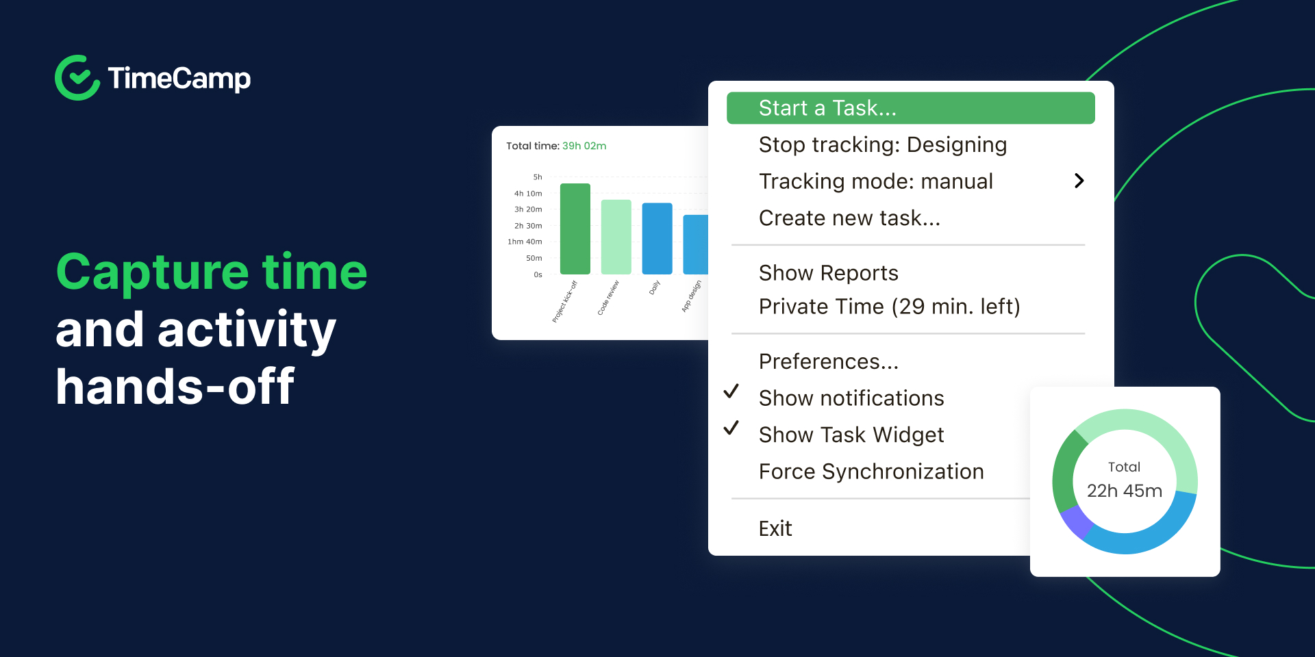 a collage of timecamp desktop app features for a blog post about activity monitoring software
