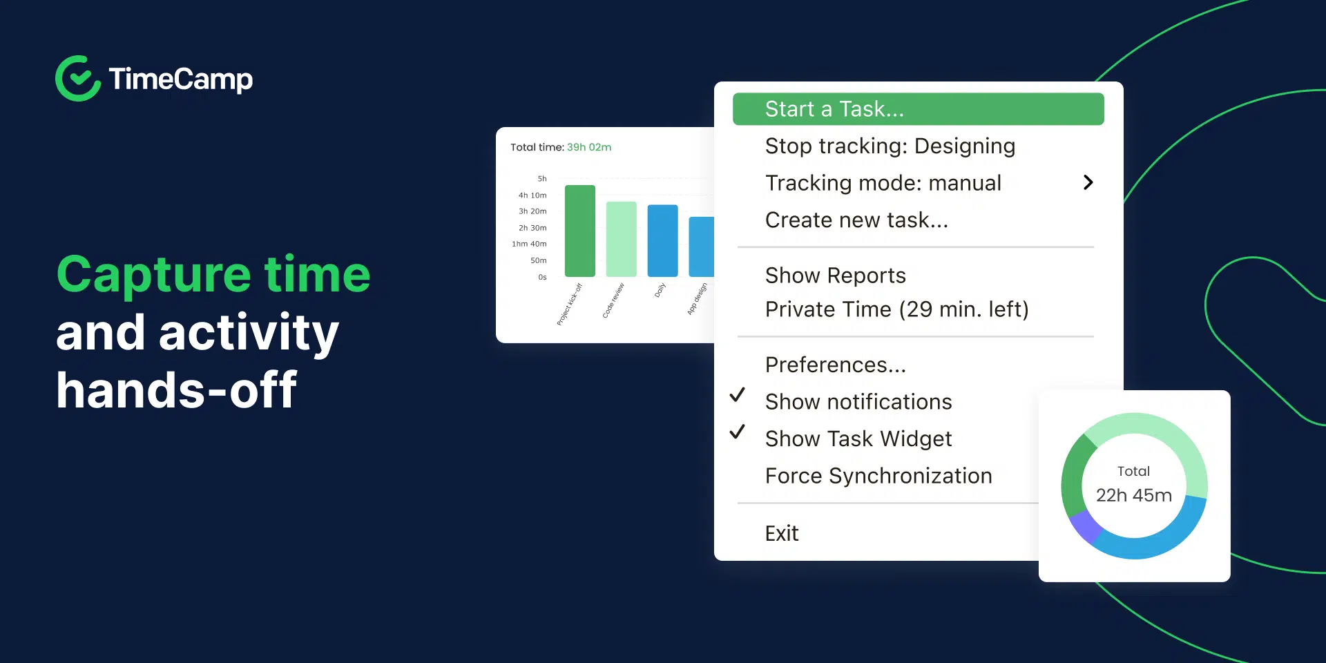a collage of timecamp desktop app features for a blog post about activity monitoring software