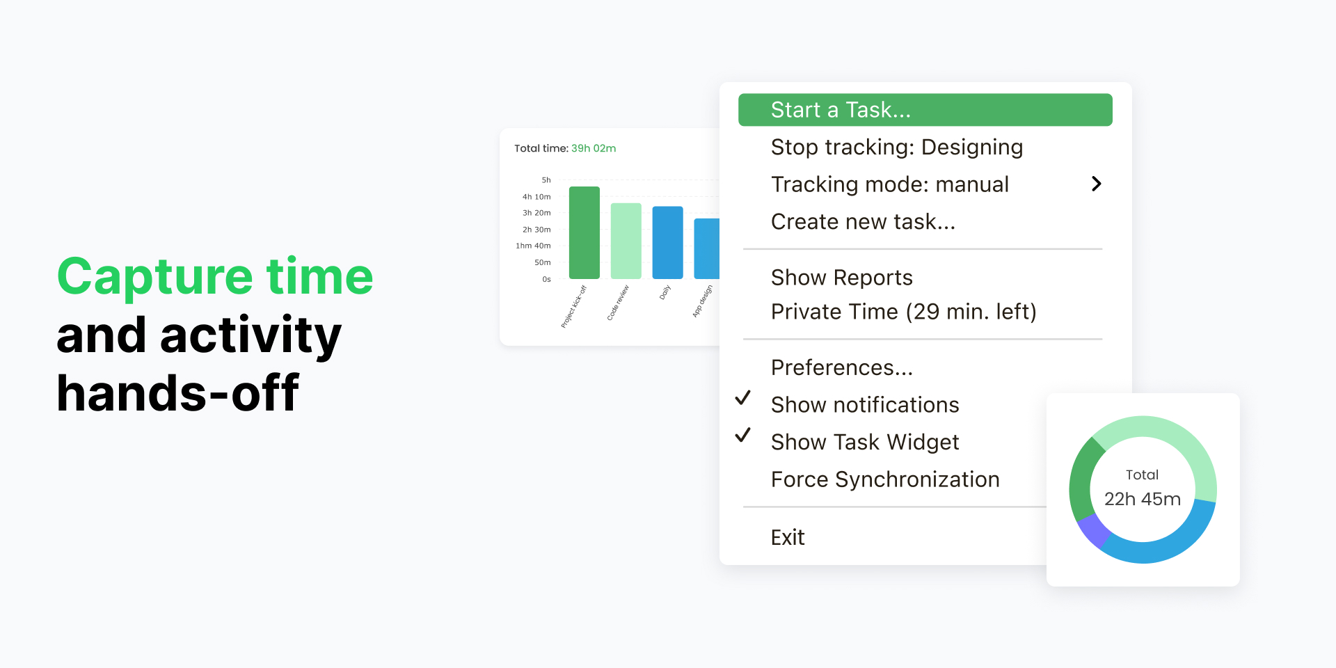 a collage of timecamp desktop app features for a blog post about employee monitoring software