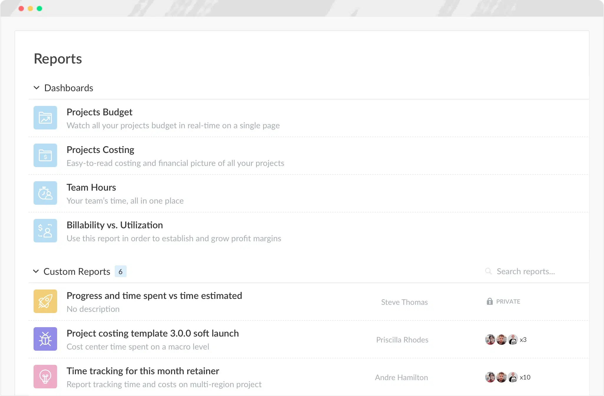 reports in everhour app