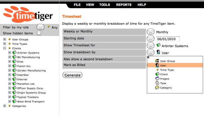a screenshot of timetiger software