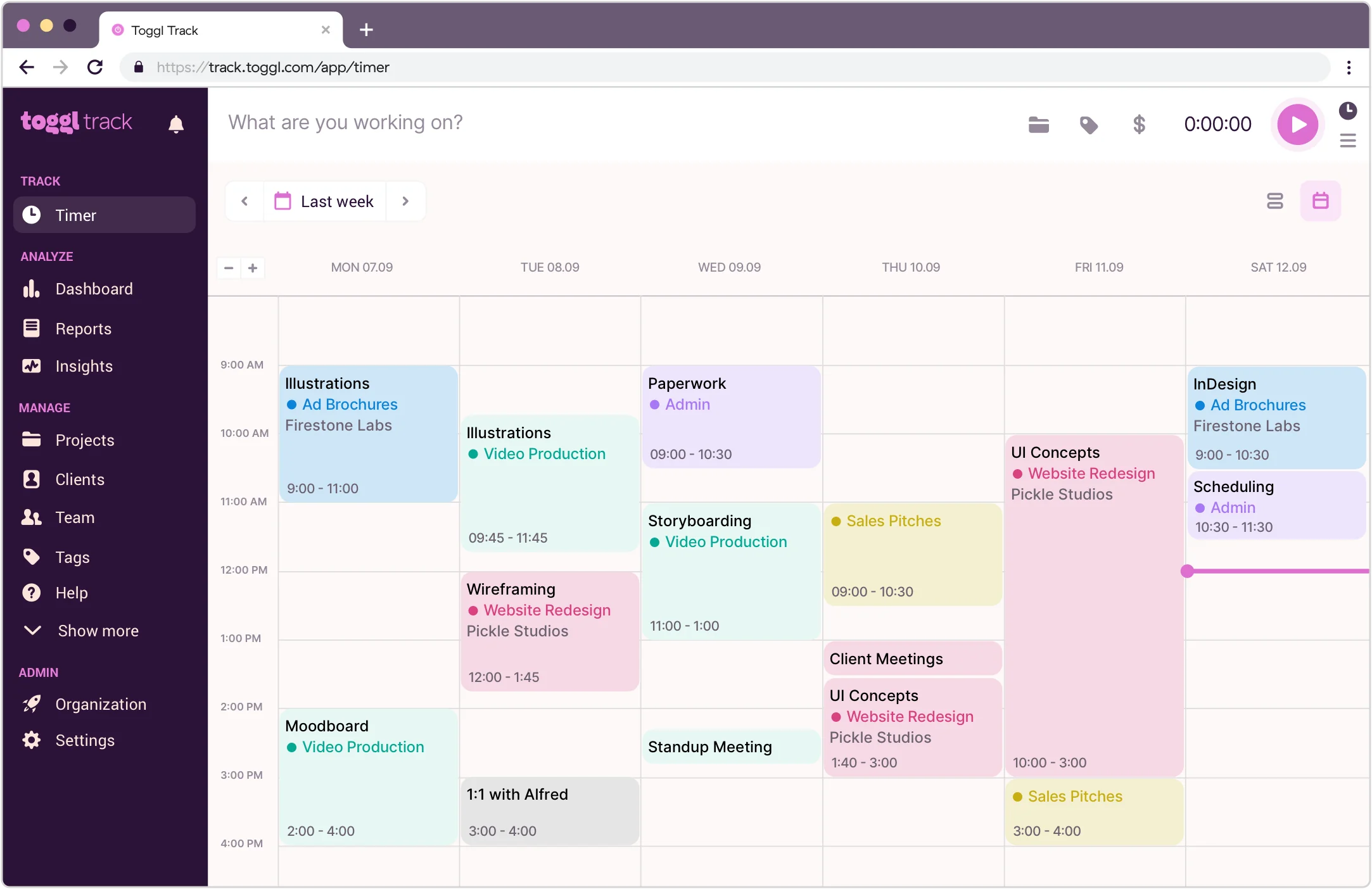Toggl calendar feature