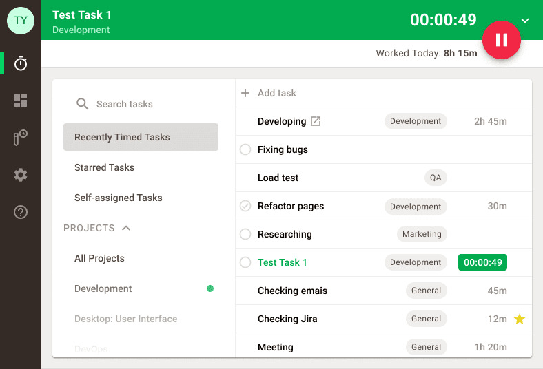 task entry view in time doctor tool