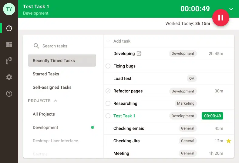 task entry view in time doctor tool