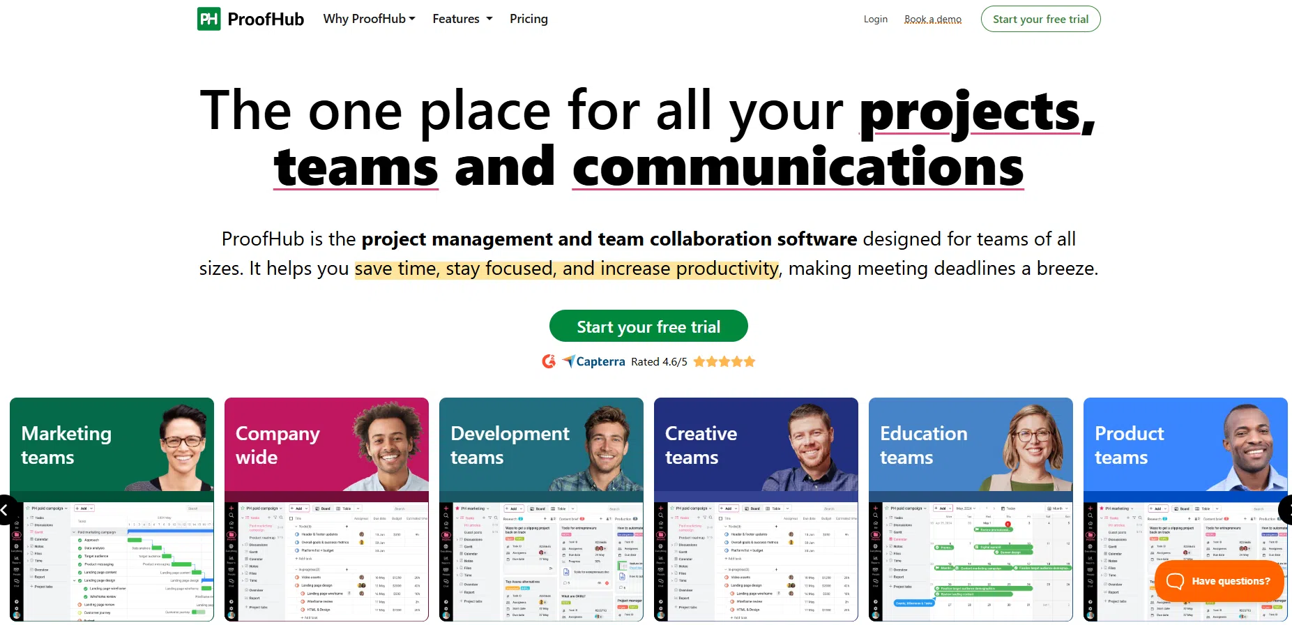 a screenshot of proofhub website