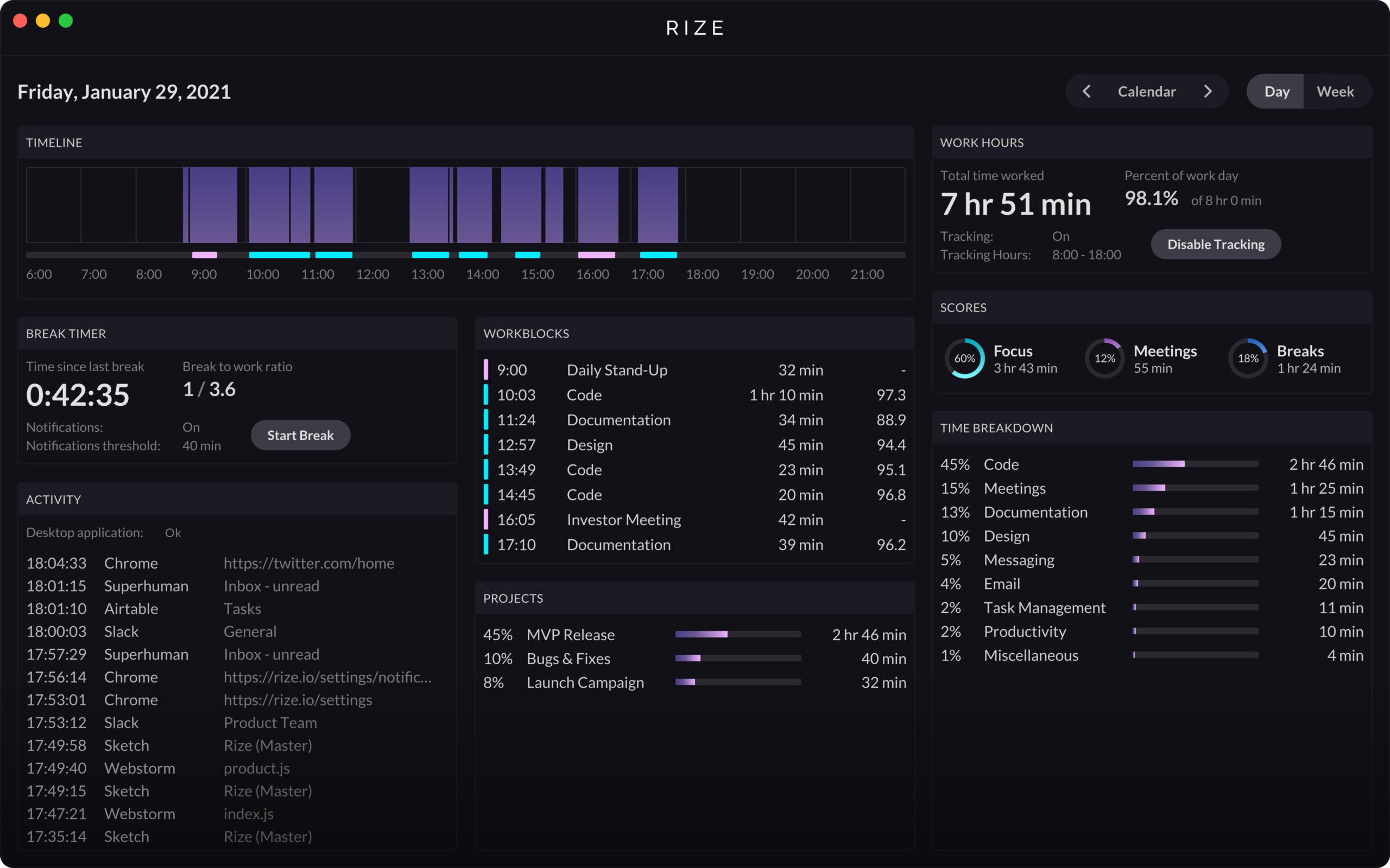 screenshot of Rize AI assistant 