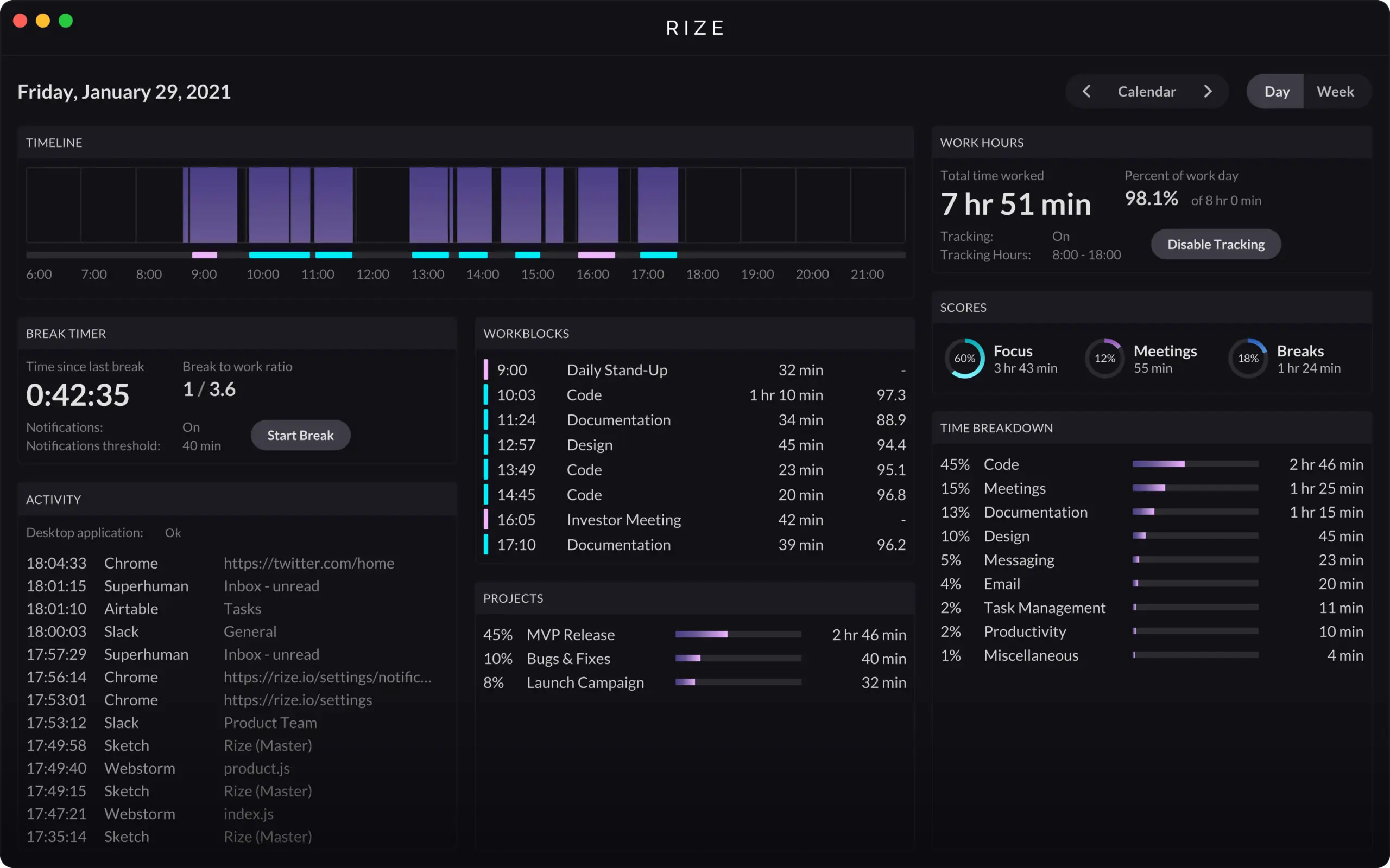 screenshot of Rize AI assistant 