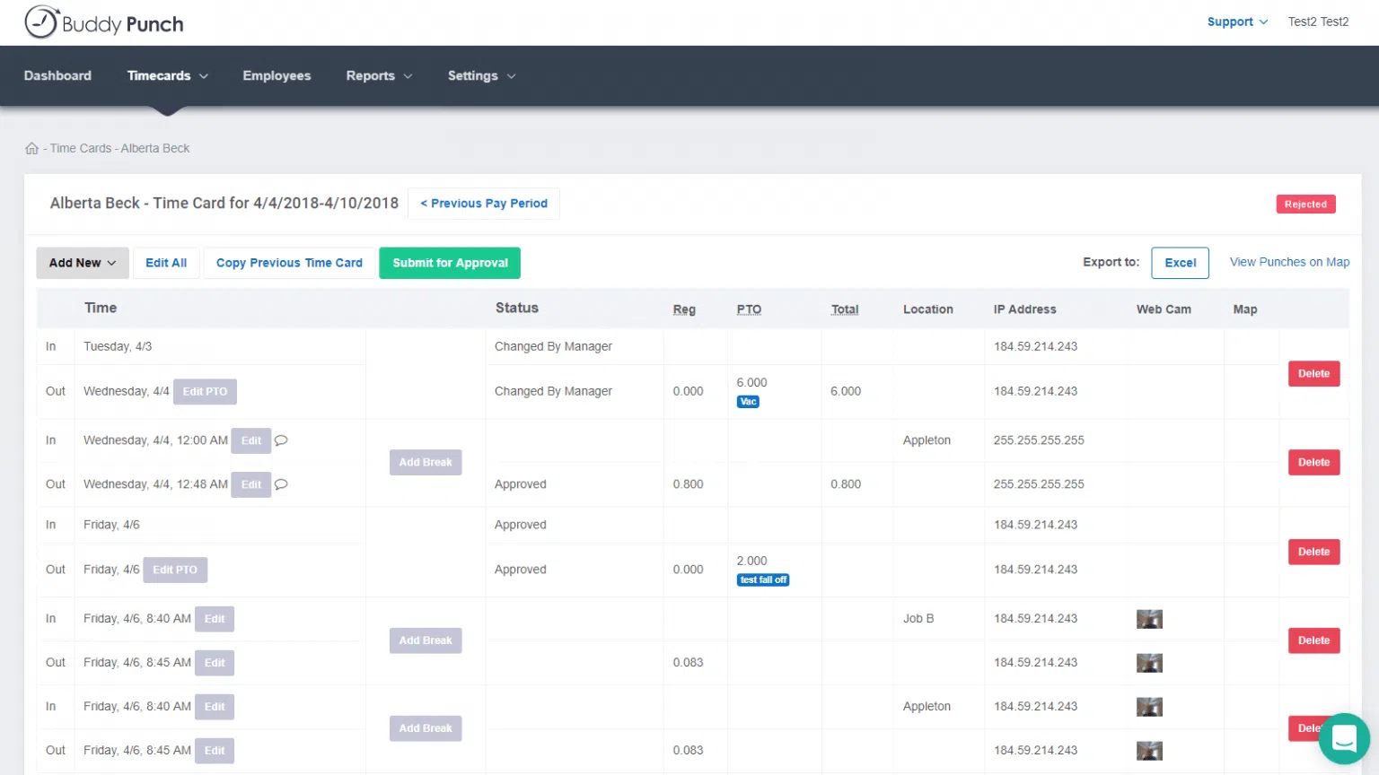 screenshot of buddy punch software