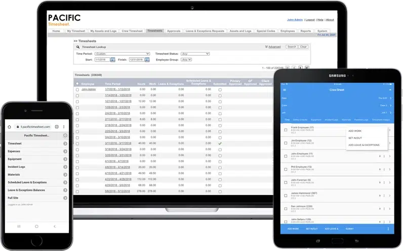 pacific timesheet desktop and mobile views
