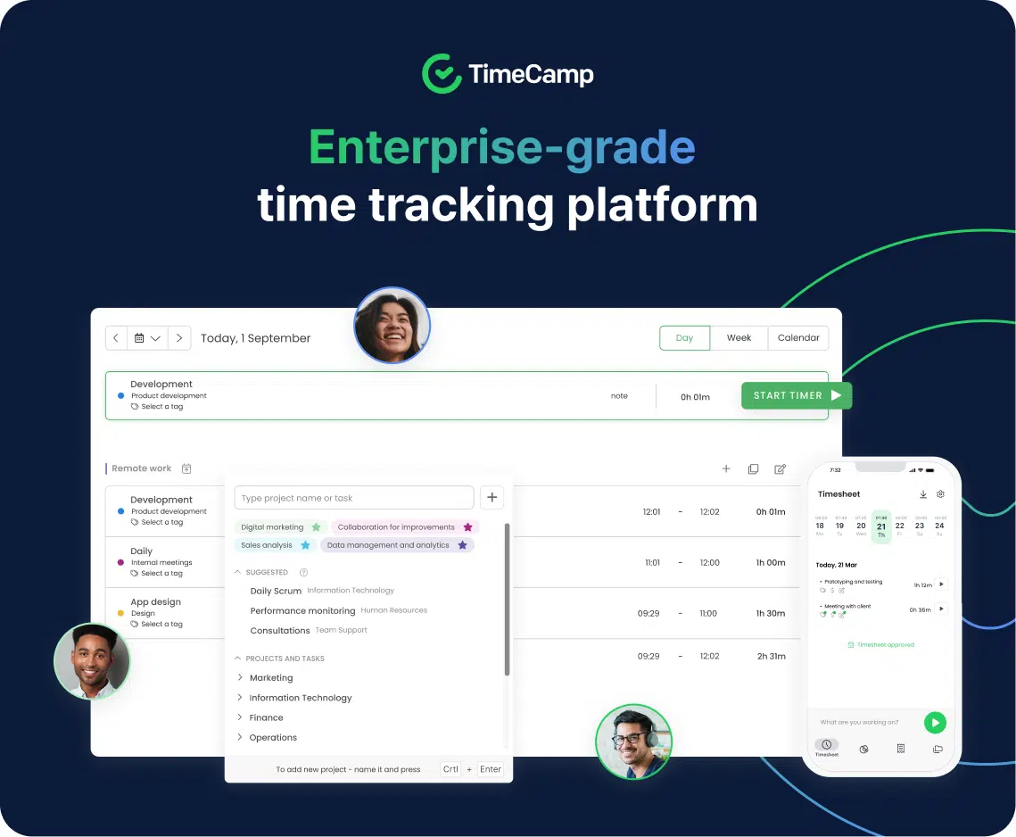 a promotional image of timecamp time trackin g software for a blog post about what is sap fieldglass