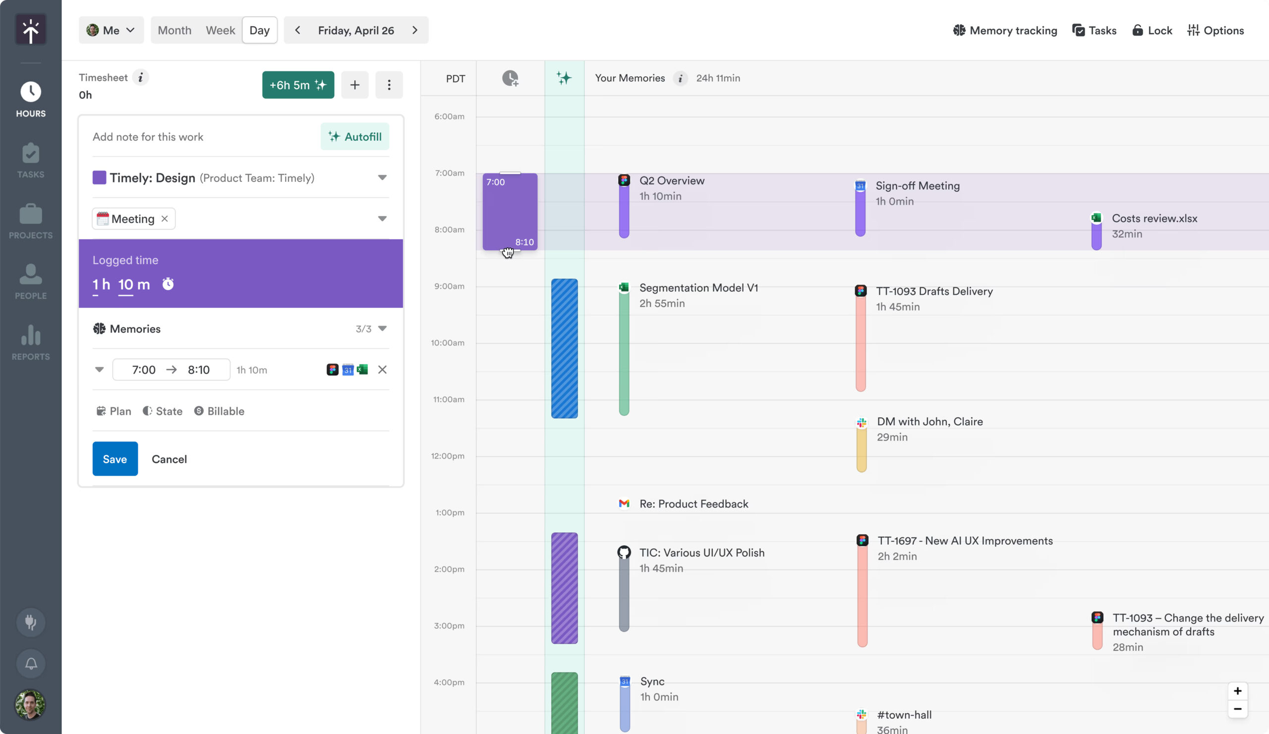 a screenshot of a timesheet view in timely
