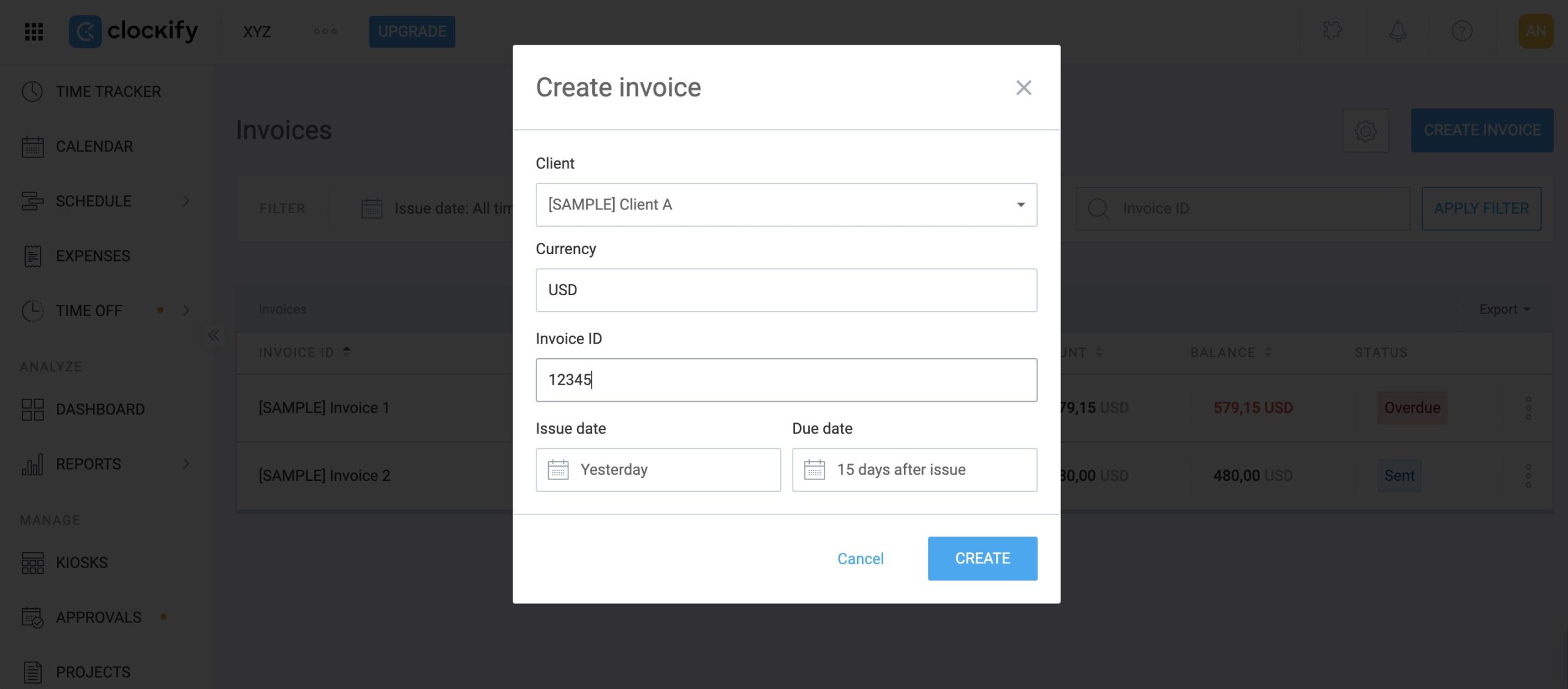 invoicing wizard in clockify