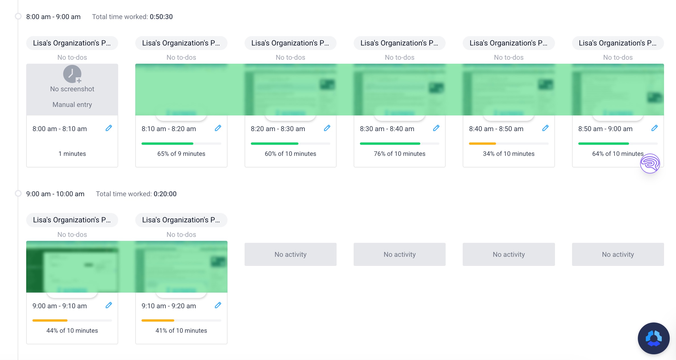 screenshots view in hubstaff for a blog post about timecamp vs hubstaff