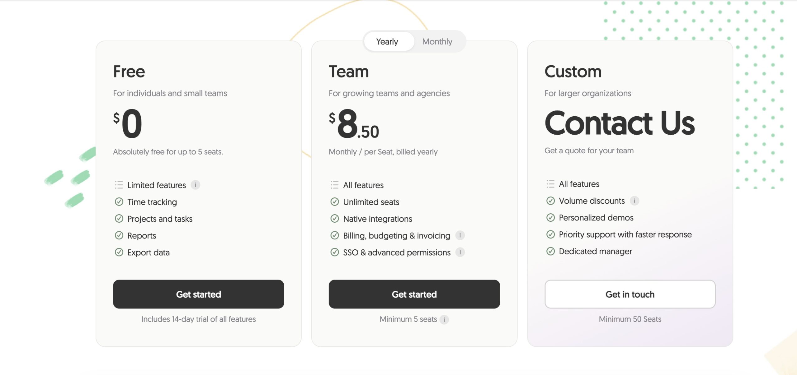 a screenshot of everhour pricing website
