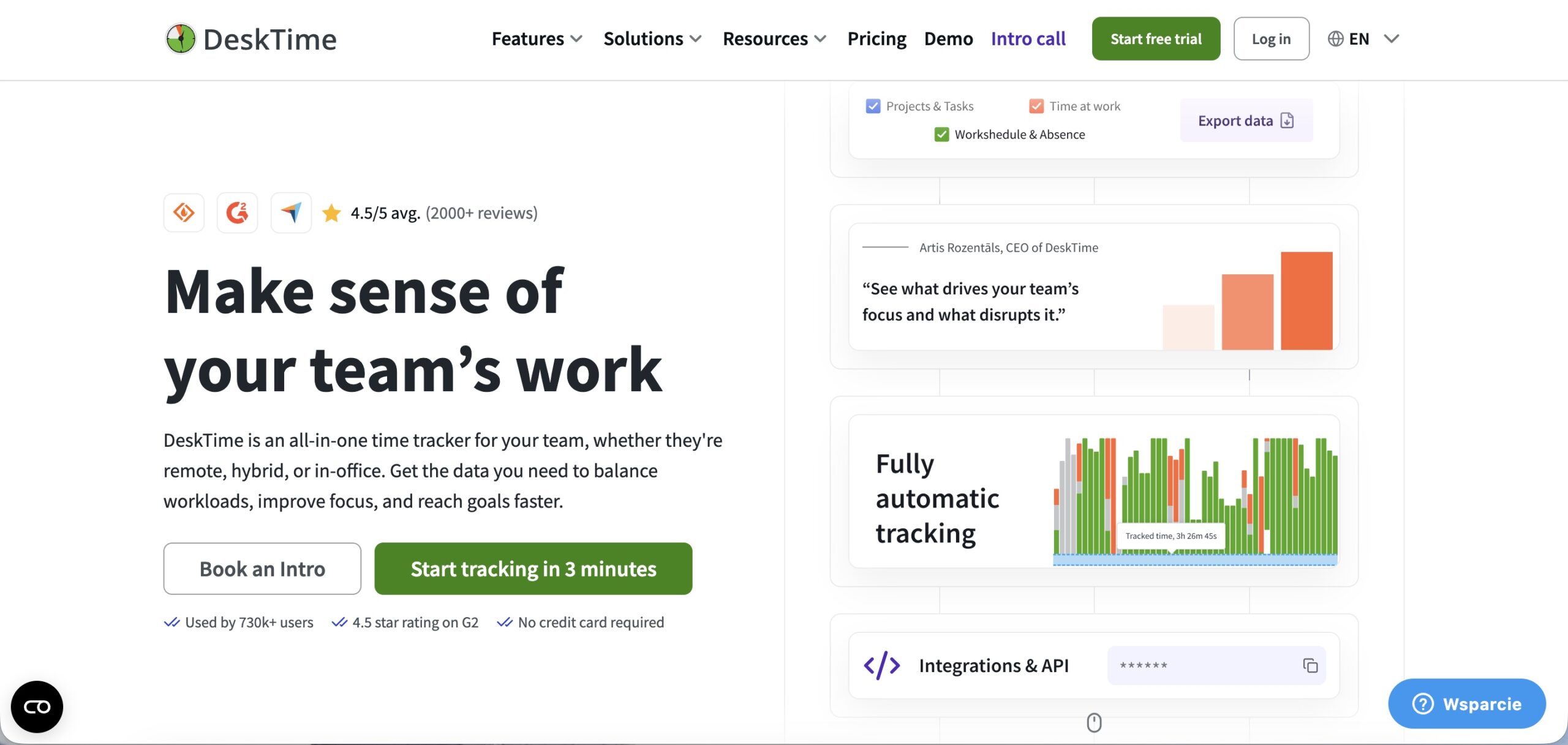 a screenshot of a hero section of Desktime website