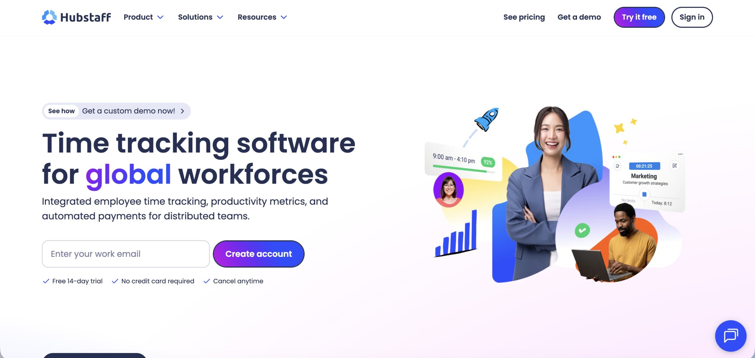 a screenshot of a hero section of Hubstaff website