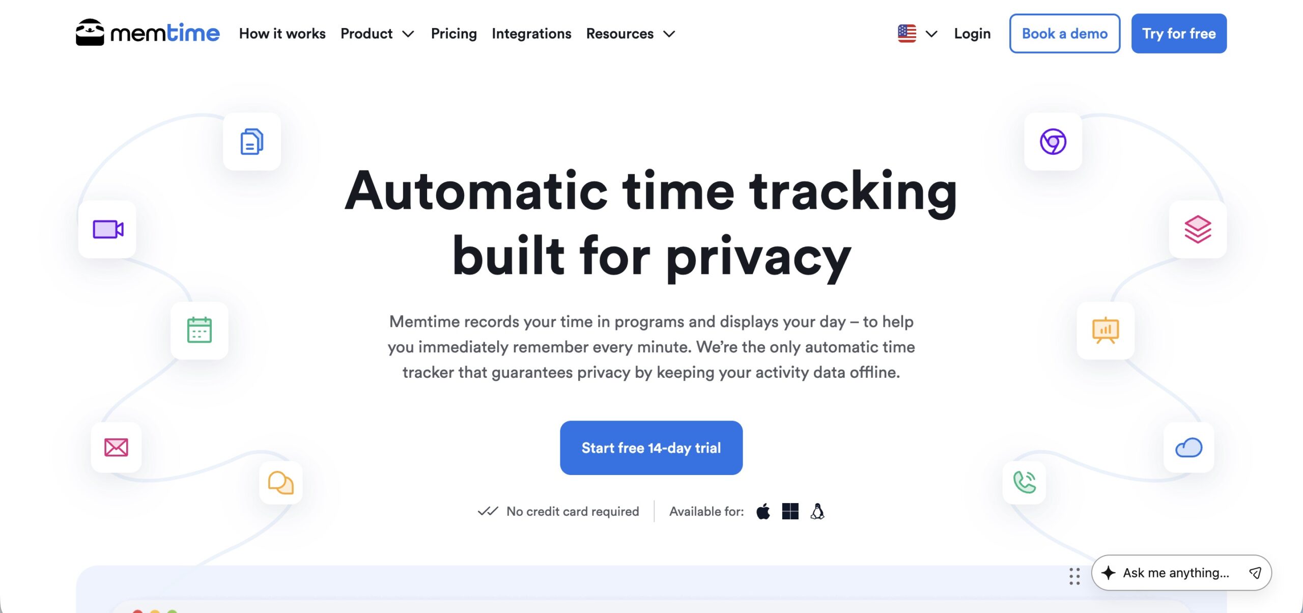 a screenshot of a hero section of Memtime website