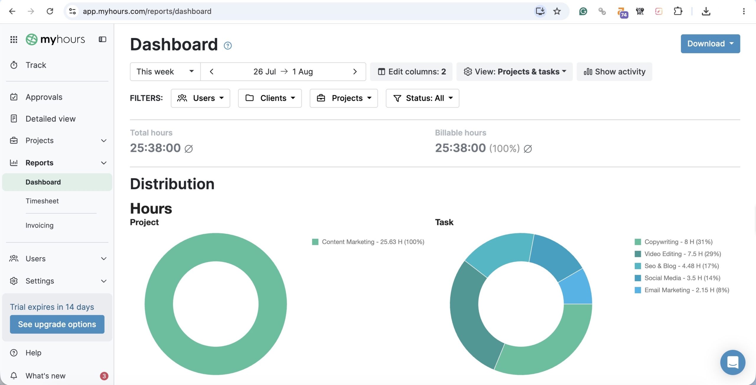 a screenshot of a single report in my hours