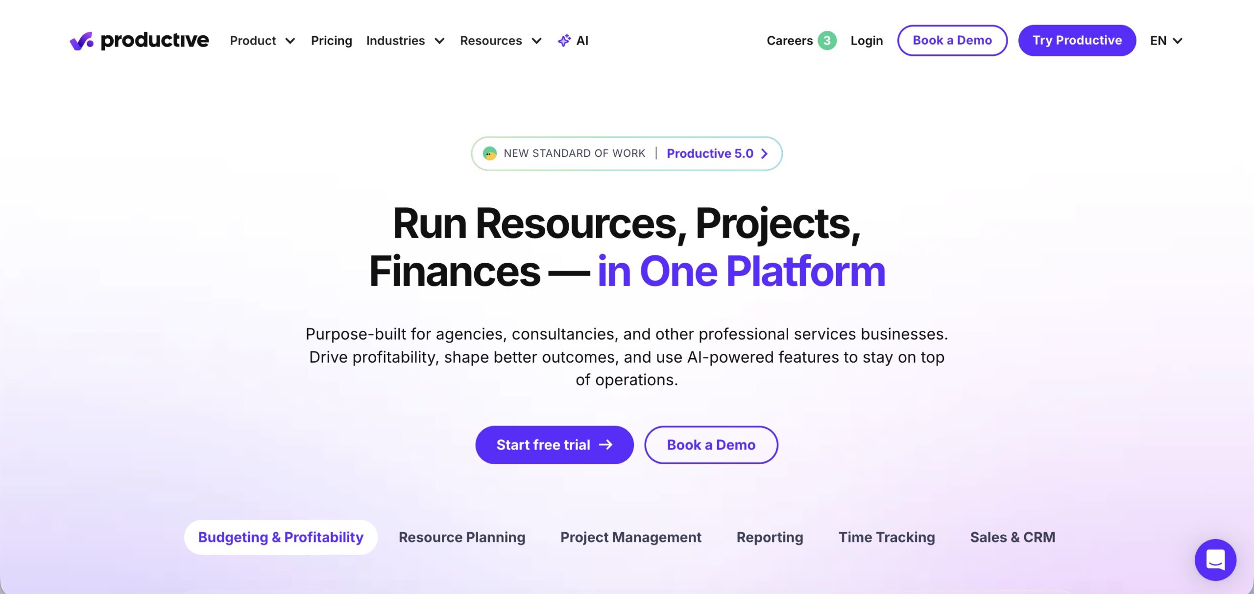 a screenshot of a hero section of Productive website