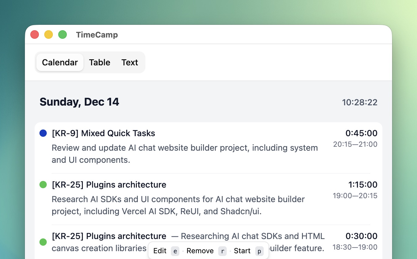 a screenshot of AI time tracker by TimeCamp