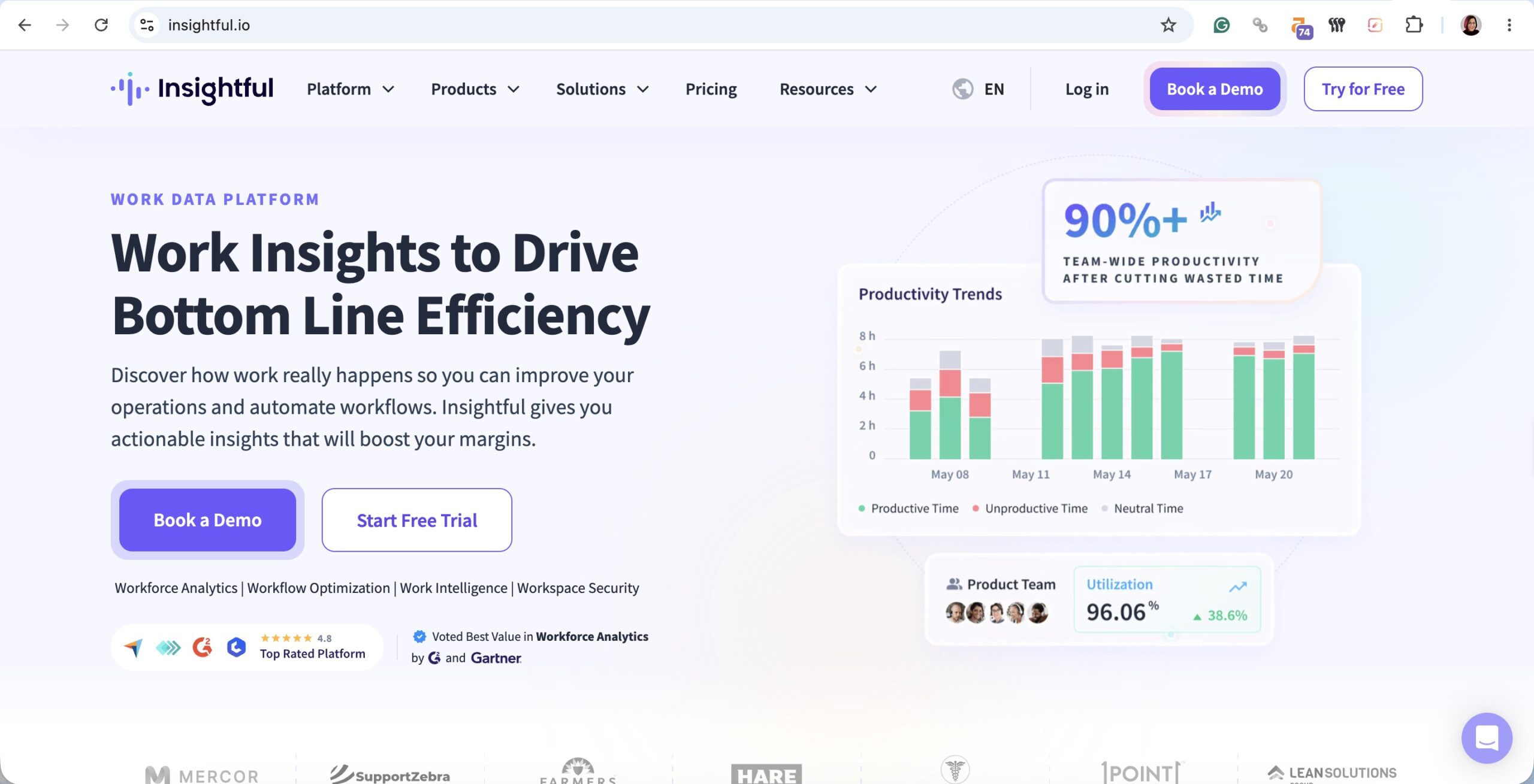 a screenshot of hero section of insightgful website