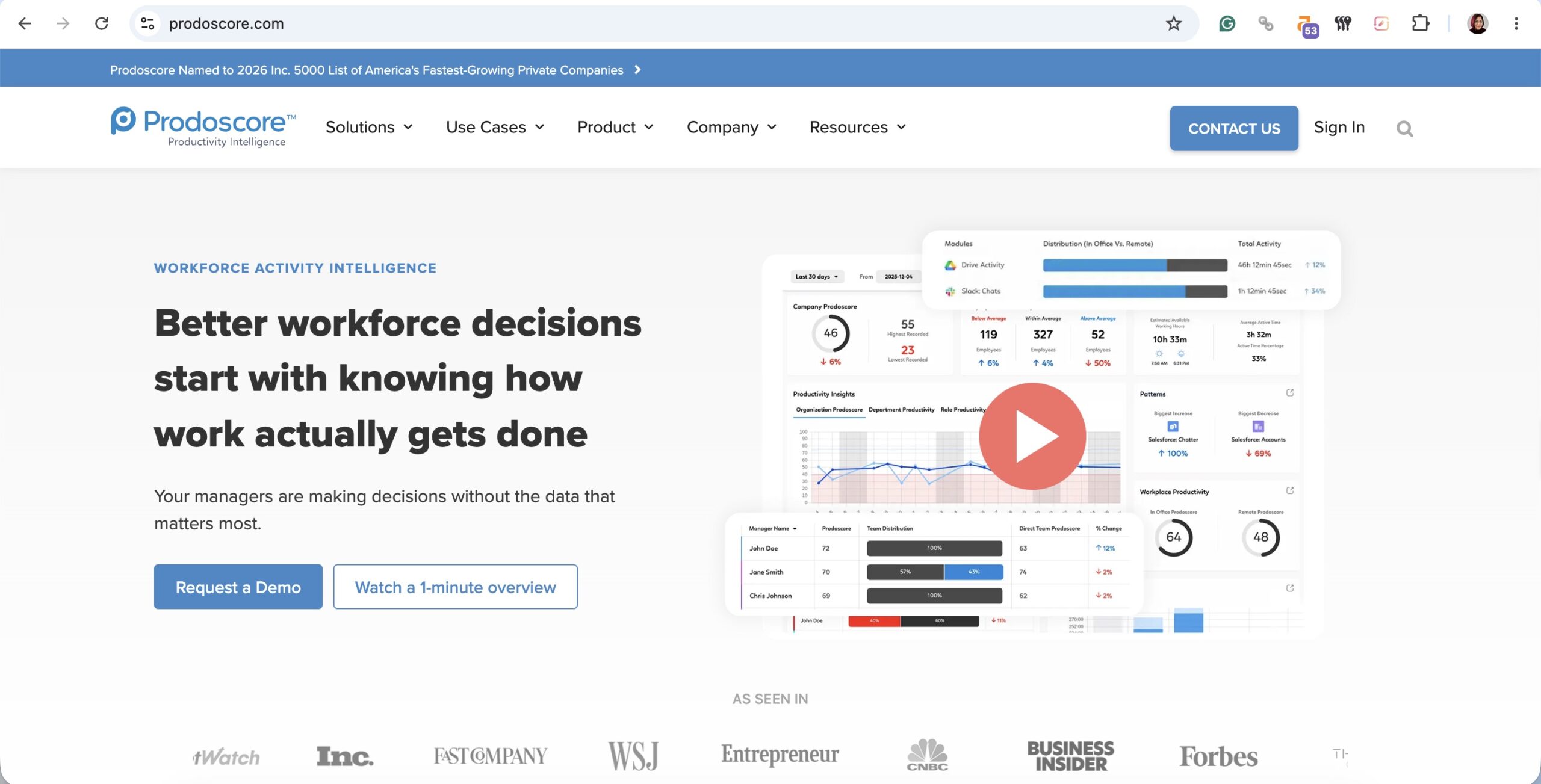 a screenshot of a hero section of prodoscore website