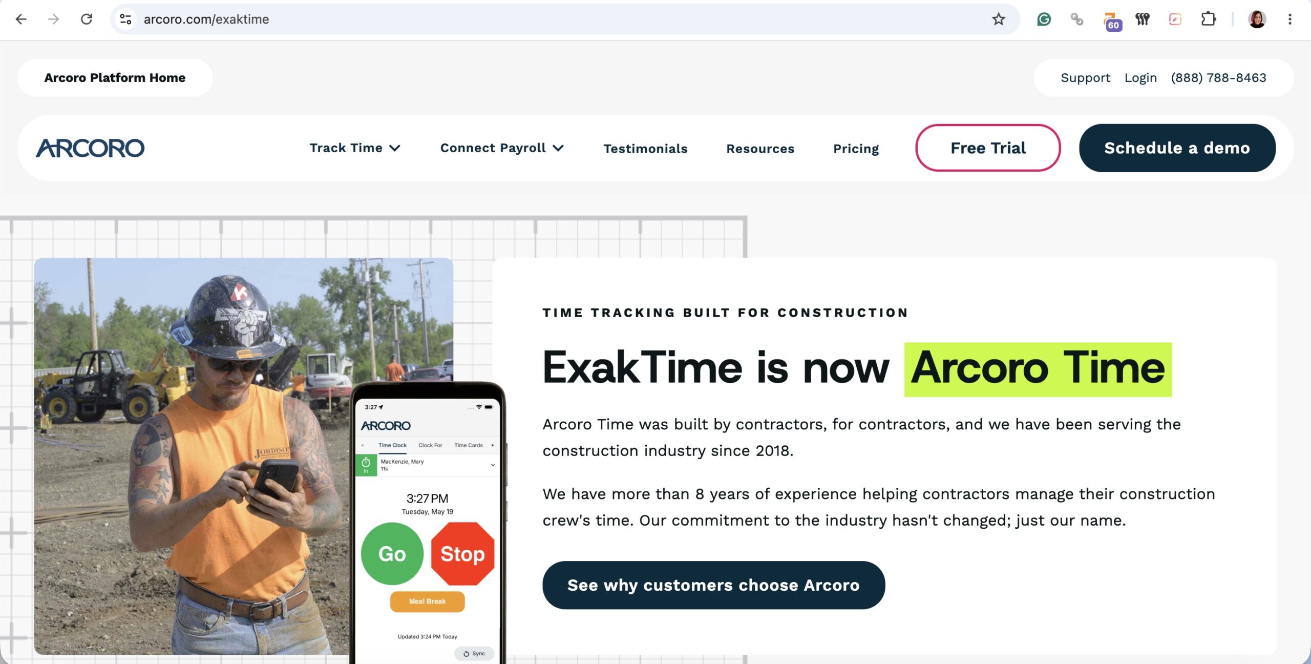 a screenshot of a hero section of acoro website