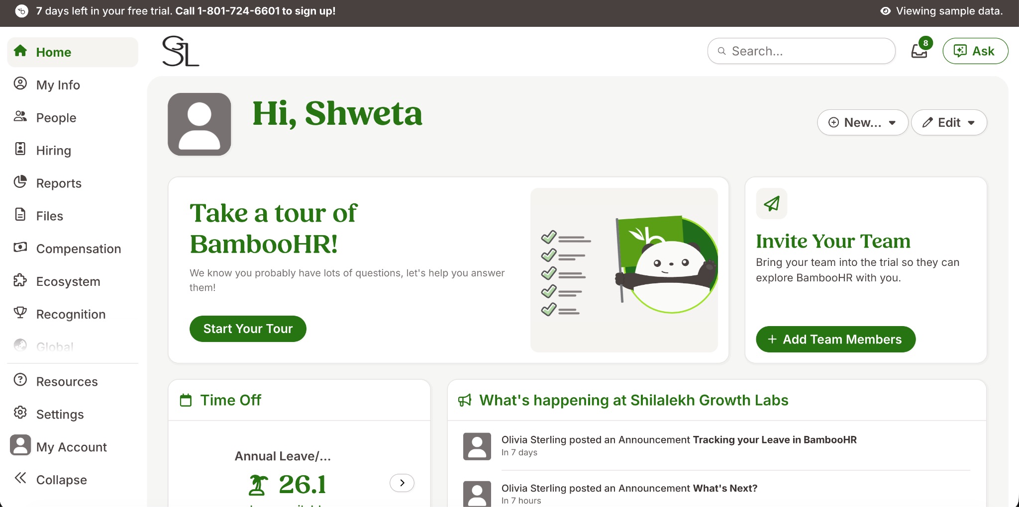 screenshot of dashboard in bamboohr for a blog post about what is bamboohr