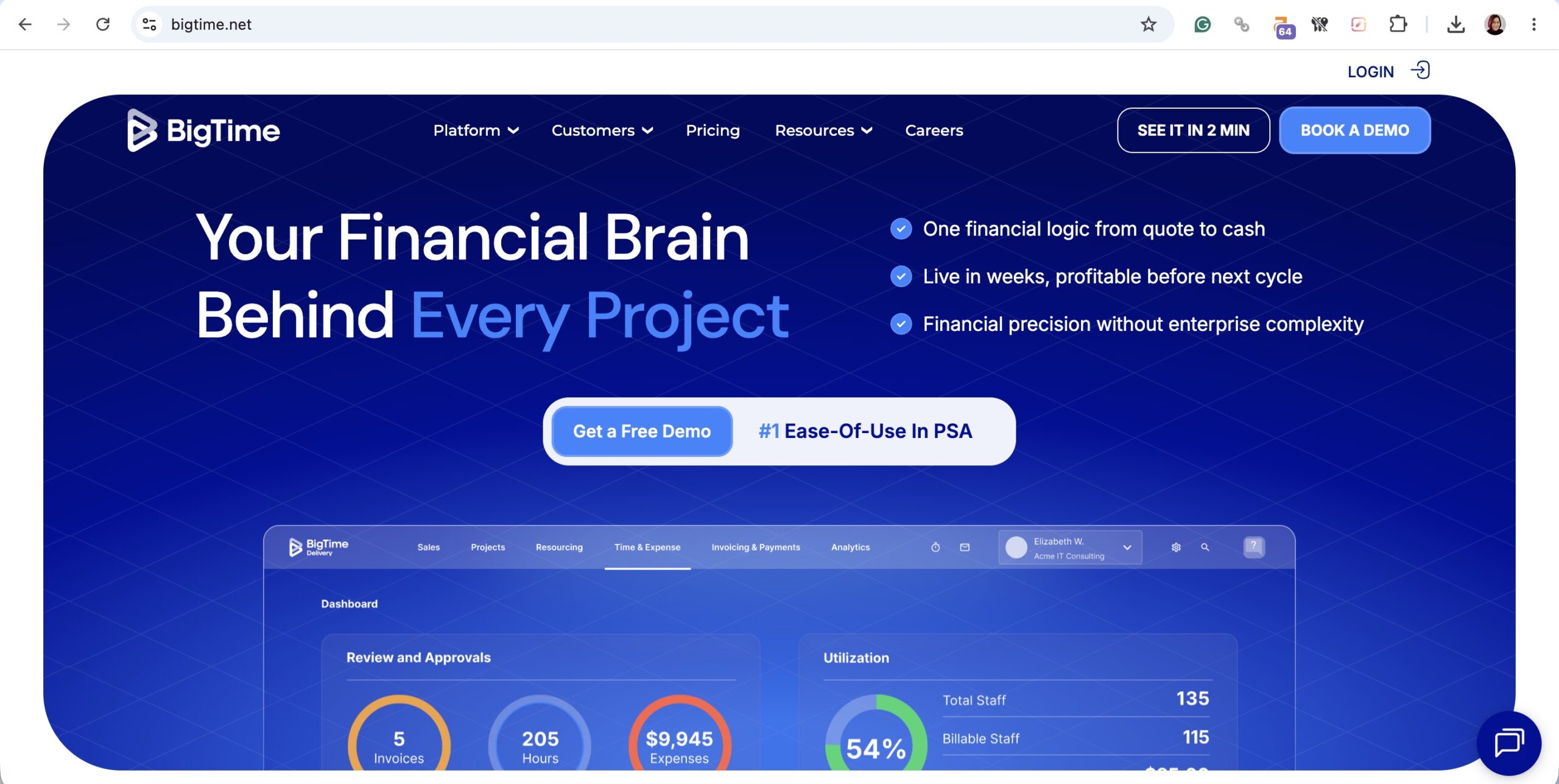 a screenshot of hero section of bigtime homepage