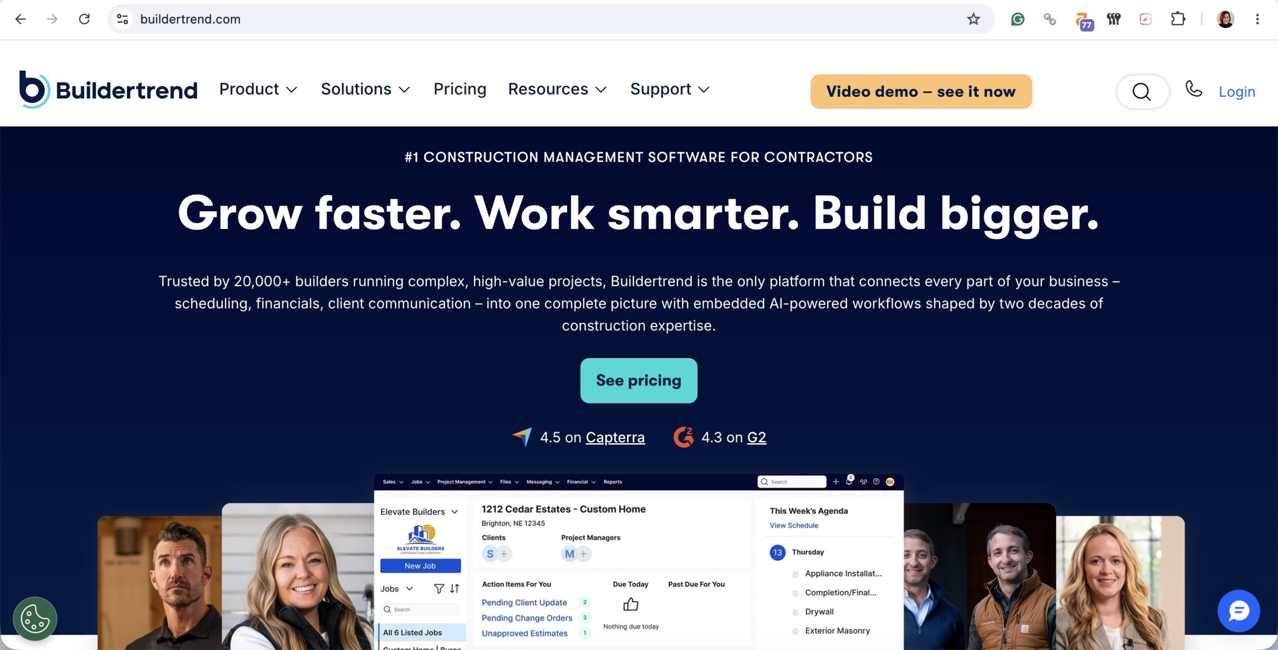 a screenshot of a hero section of buildertrend website