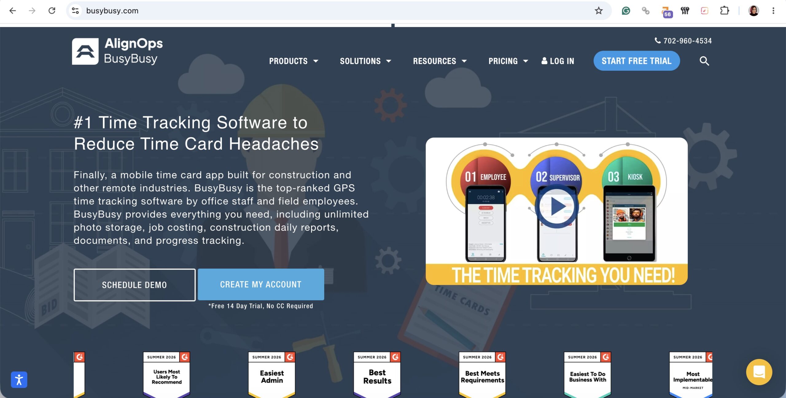 a screenshot of hero section of busybusy website