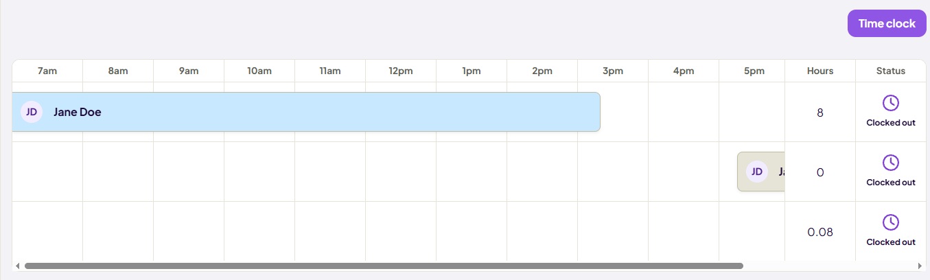 a screenshot of timesheet in homebase