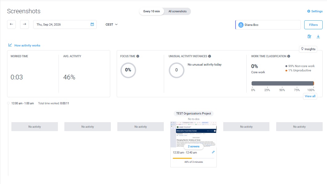 a screenshot of screenshots dashboard in hubstaff