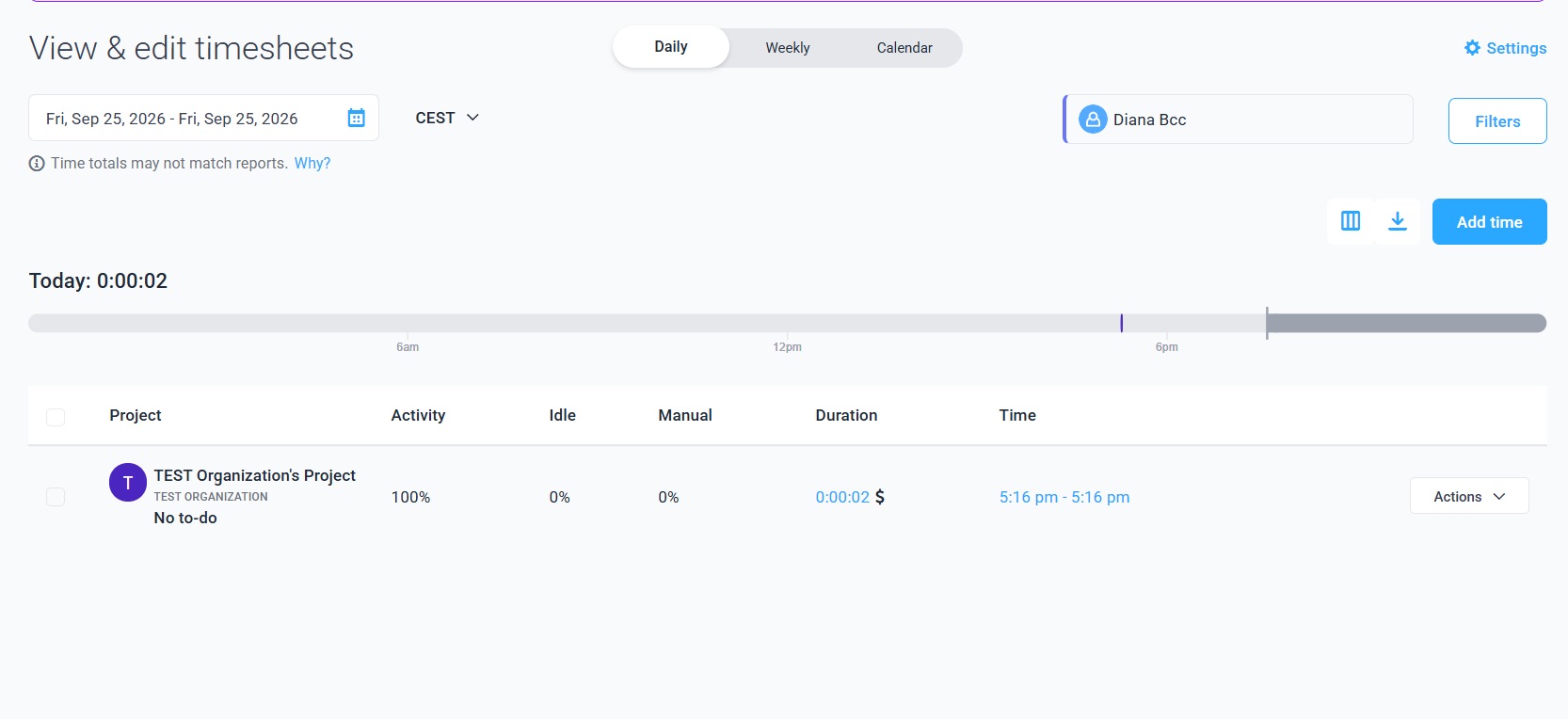 a screenshot of timesheet view in hubstaff