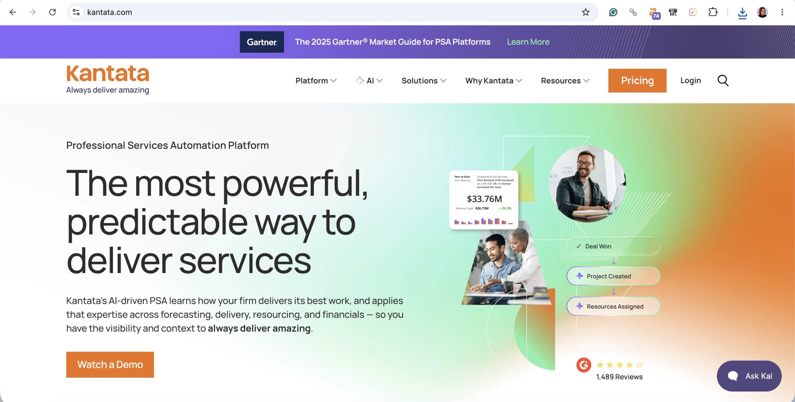a screenshot of hero section of kantata homepage